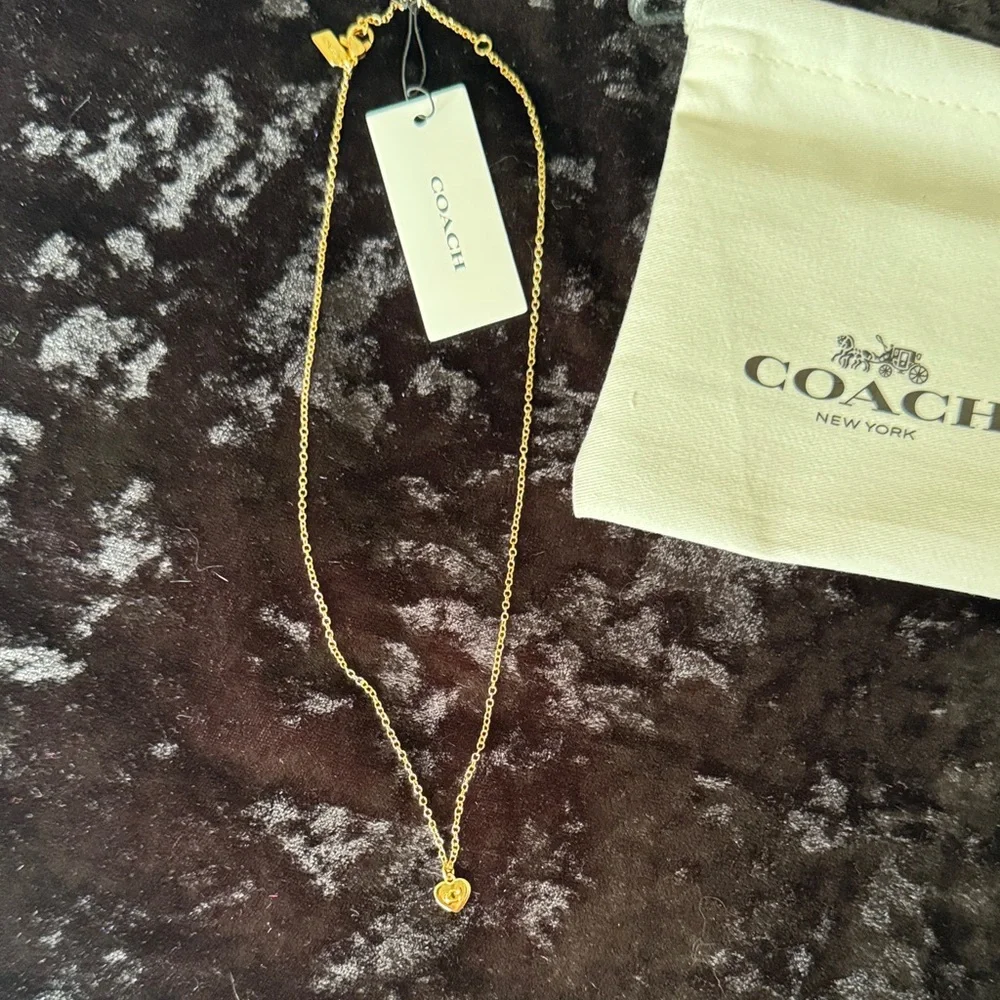 Coach Gold Heart Pendant Necklace with Branded Pouch - Picture 3 of 3